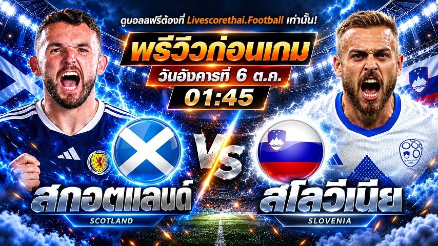 วิเคราะห์บอล ยูฟ่า เนชั่นส์ ลีก livescorethai.football : สกอตแลนด์ -vs- สโลวีเนีย | พรีวิวบอลวันนี้ 6 ตุลาคม 2569